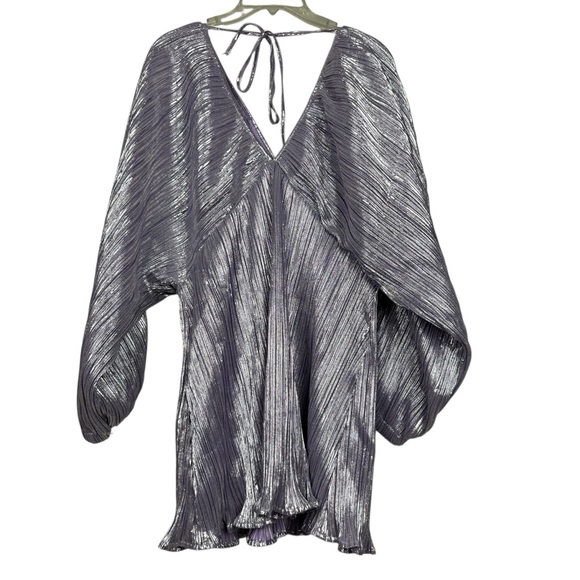 Nasty Gal Metallic Pleated Balloon Sleeve Mini Dress - Picture 4 of 7